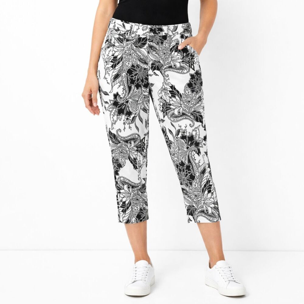 Chico's Sateen Pants Size 3 (16) Girlfriend Cropped Floral NWT